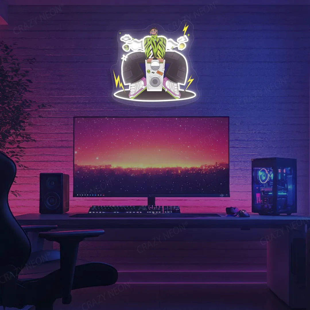 Boombox Vibe Neon Artwork | White