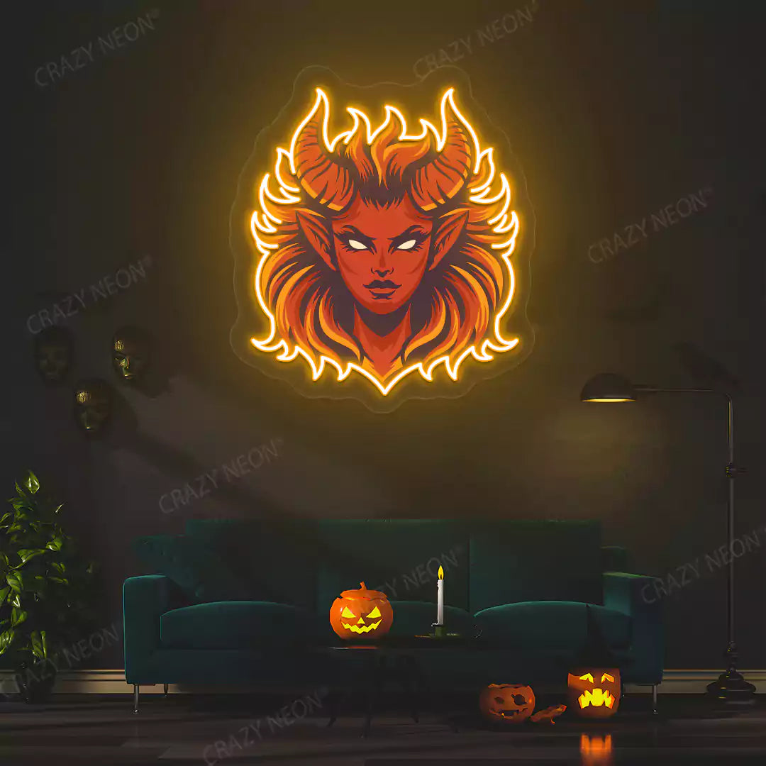 Fiery Demon Mane Neon Artwork | Orange