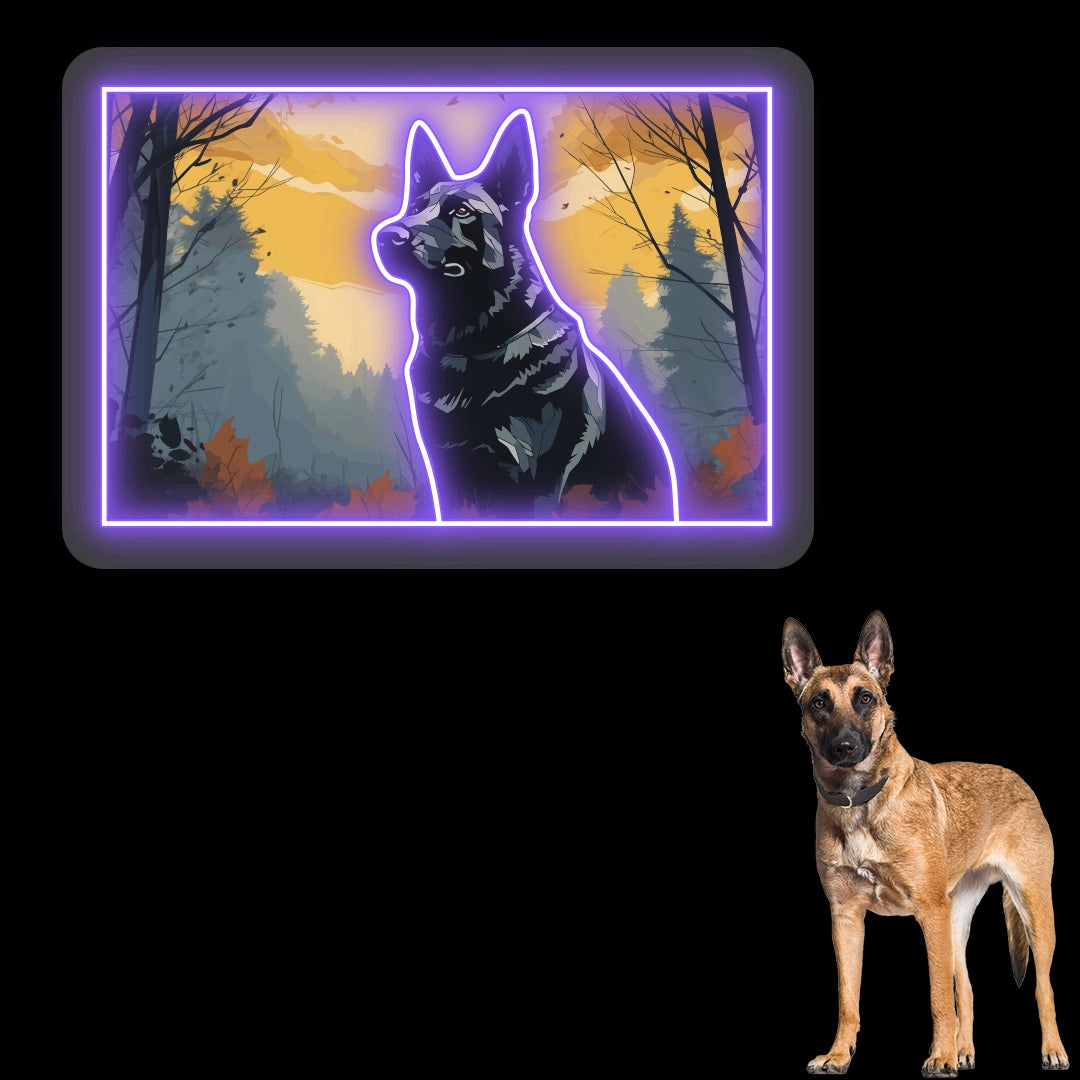 Misty Woods German Shepherd Neon Artwork in Purple LED