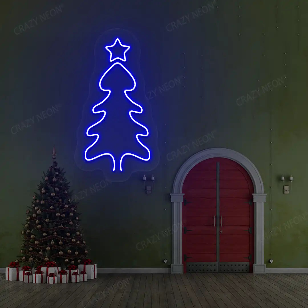 Festive Winter Tree Neon Sign | Blue