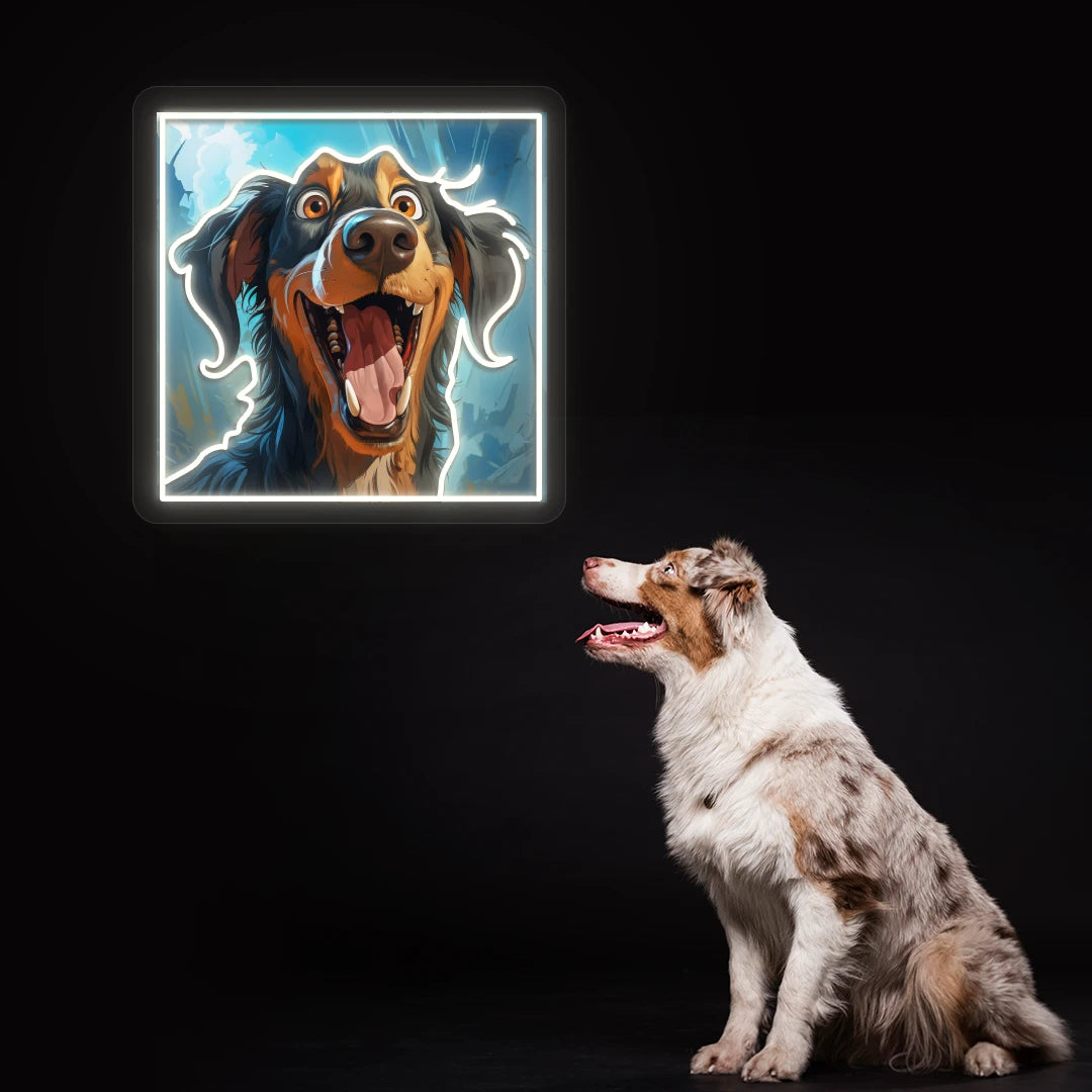 Happy Australian Shepherd Portrait Neon Artwork in white Color