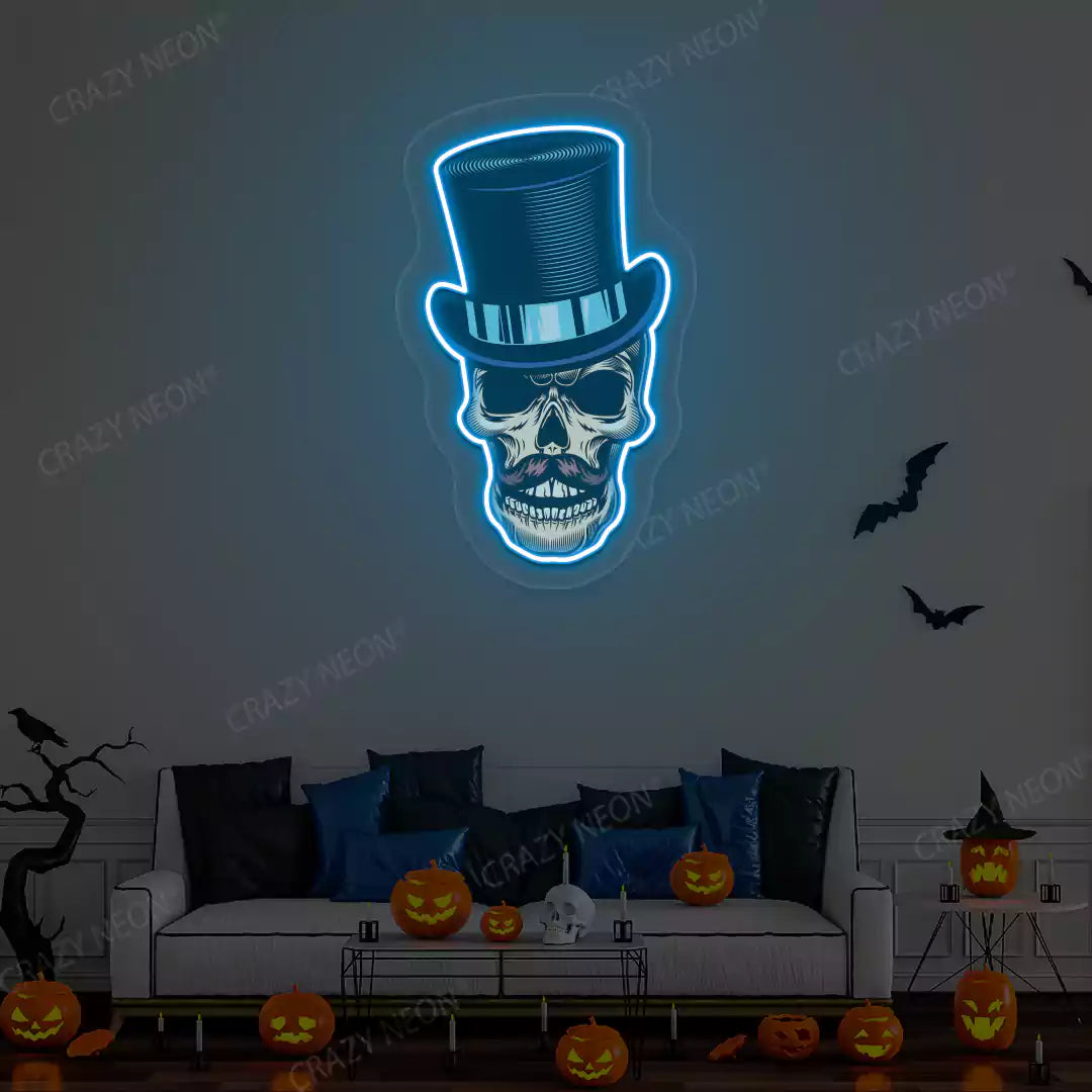 Top Hat Skull Neon Artwork | Iceblue