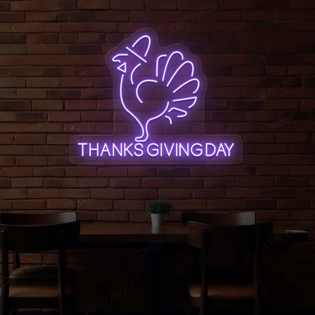 Thanksgiving day turkey neon Sign in purple