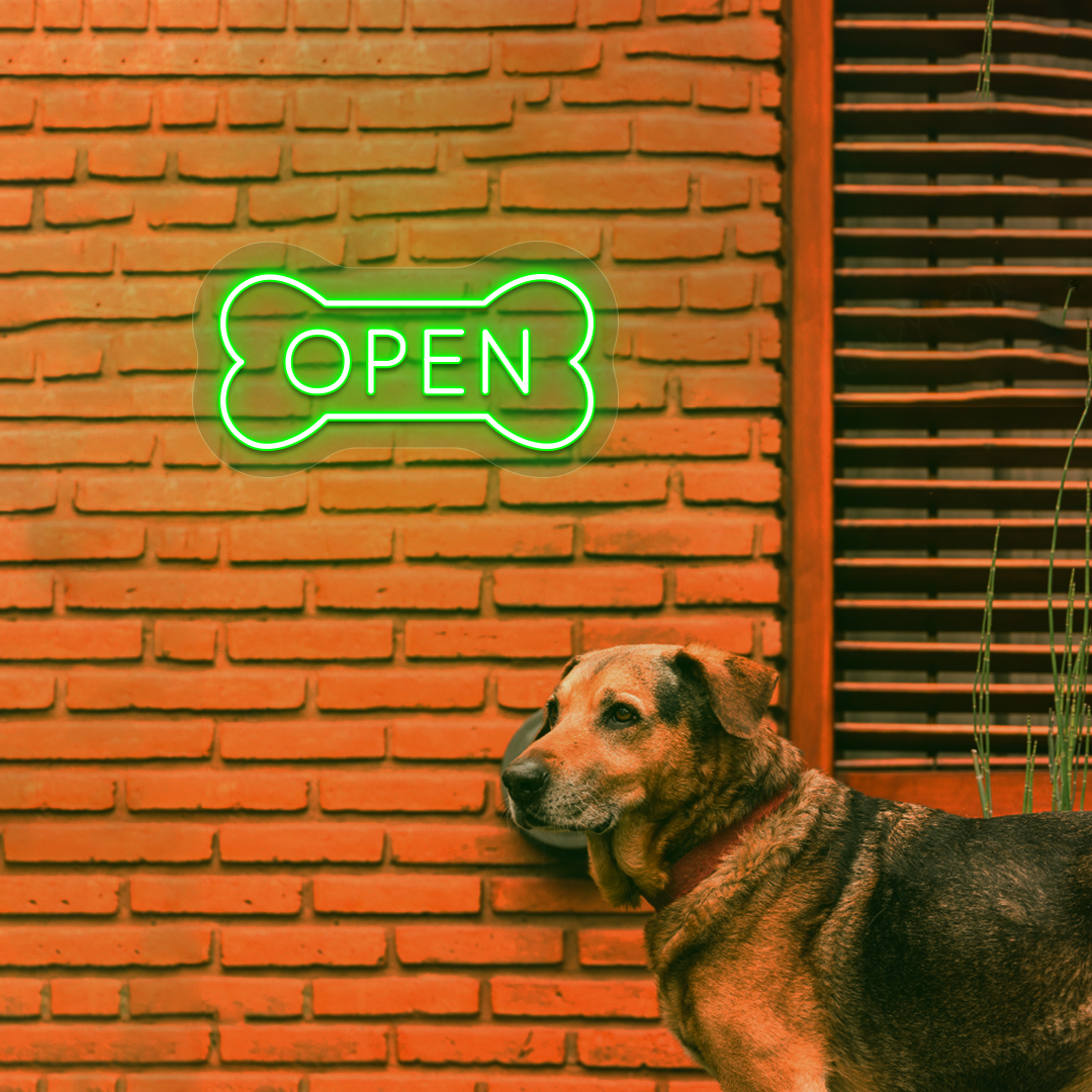 Open Bone Pet Shop Neon Sign | Green