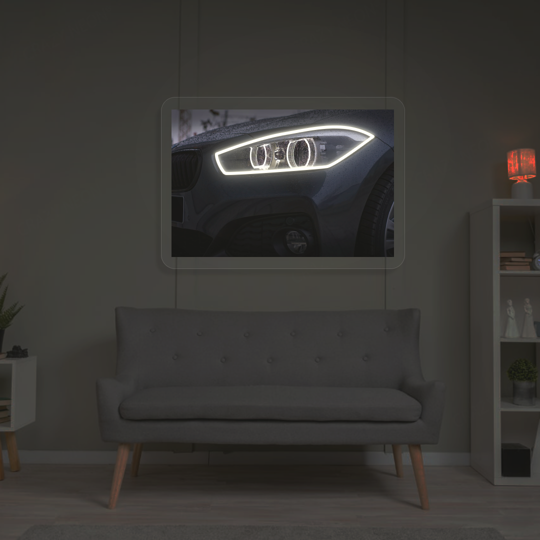Black BMW Headlight Neon Artwork | Warmwhite