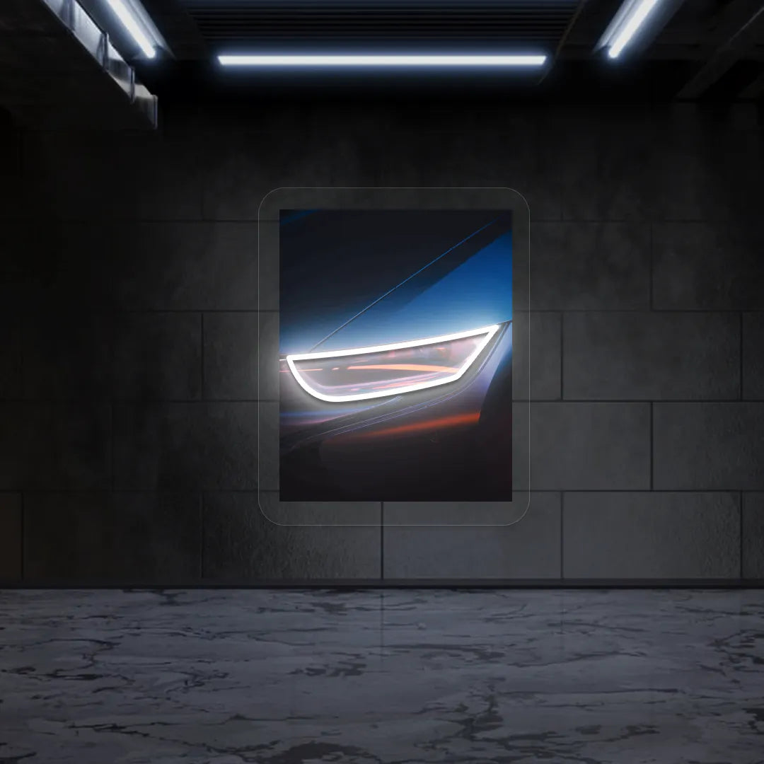 Sports Car Headlight Neon Artwork | Warmwhite