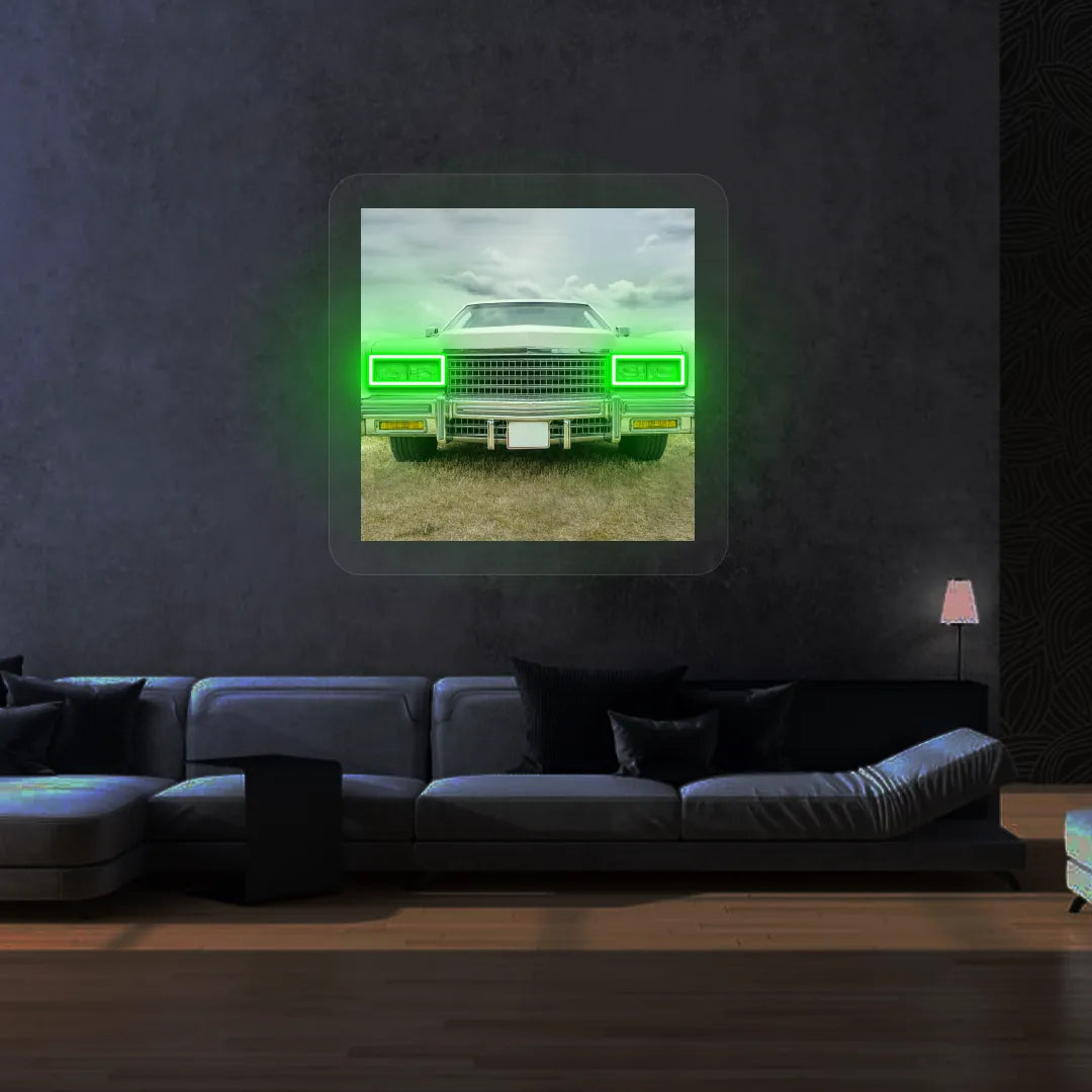 Classic American Coupe Headlight Neon Artwork | Green