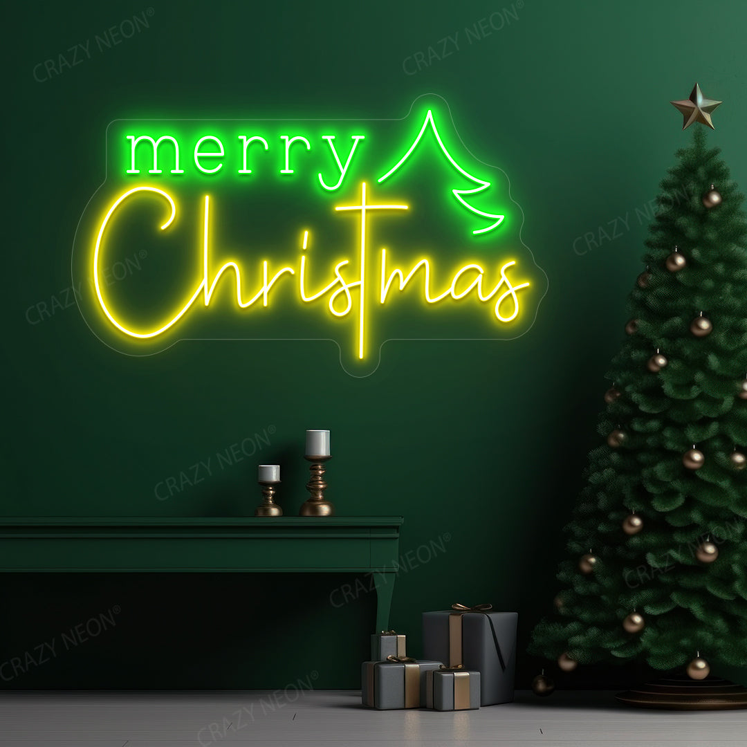 Christmas Wishes & Trees Neon Sign | yellow