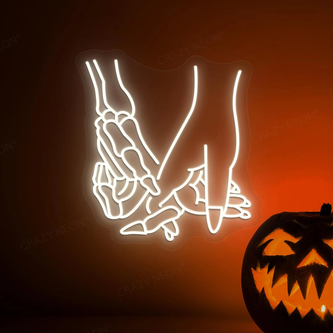 Skeleton & Human Hands Neon Light | Warm White