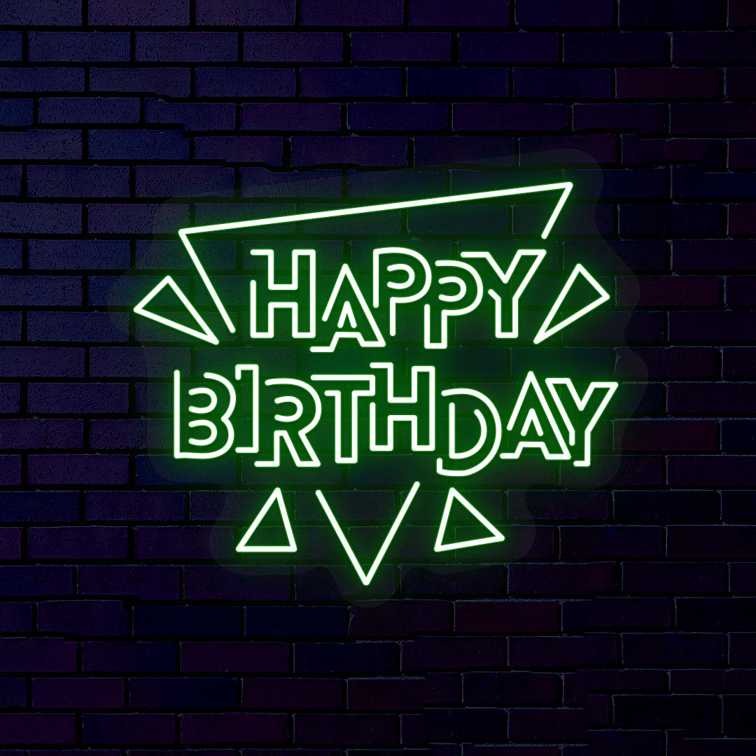 Happy Birthday Neon Sign - Triangle Shape | Green