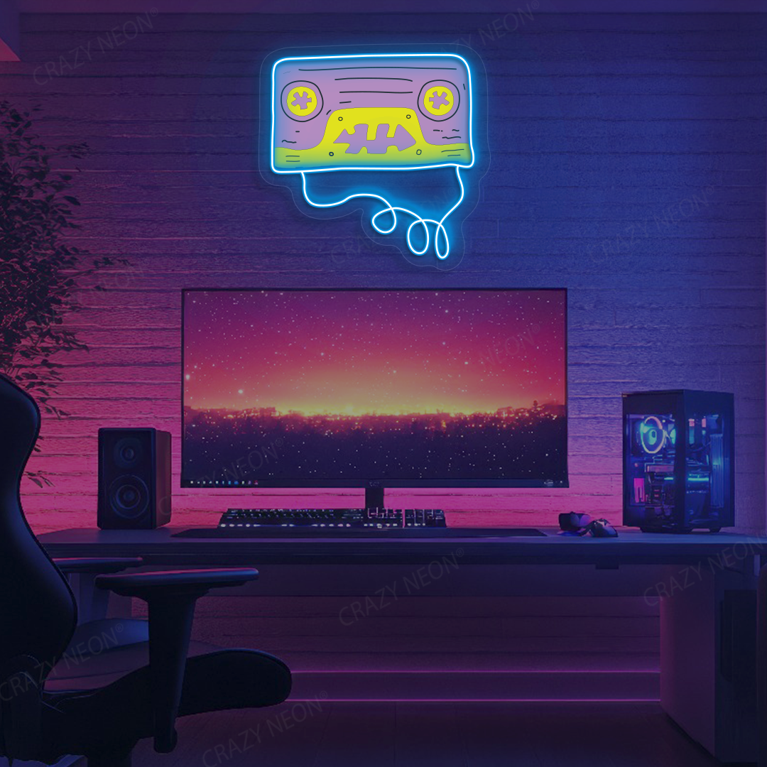 Throwback Cassette Tape Neon Artwork | Iceblue