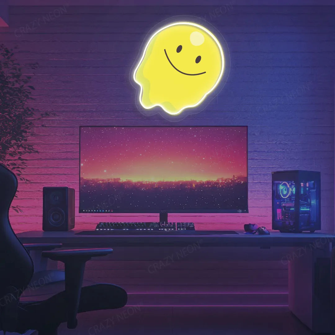 Melting Smiley Face Emoji Neon Artwork Warmwhite