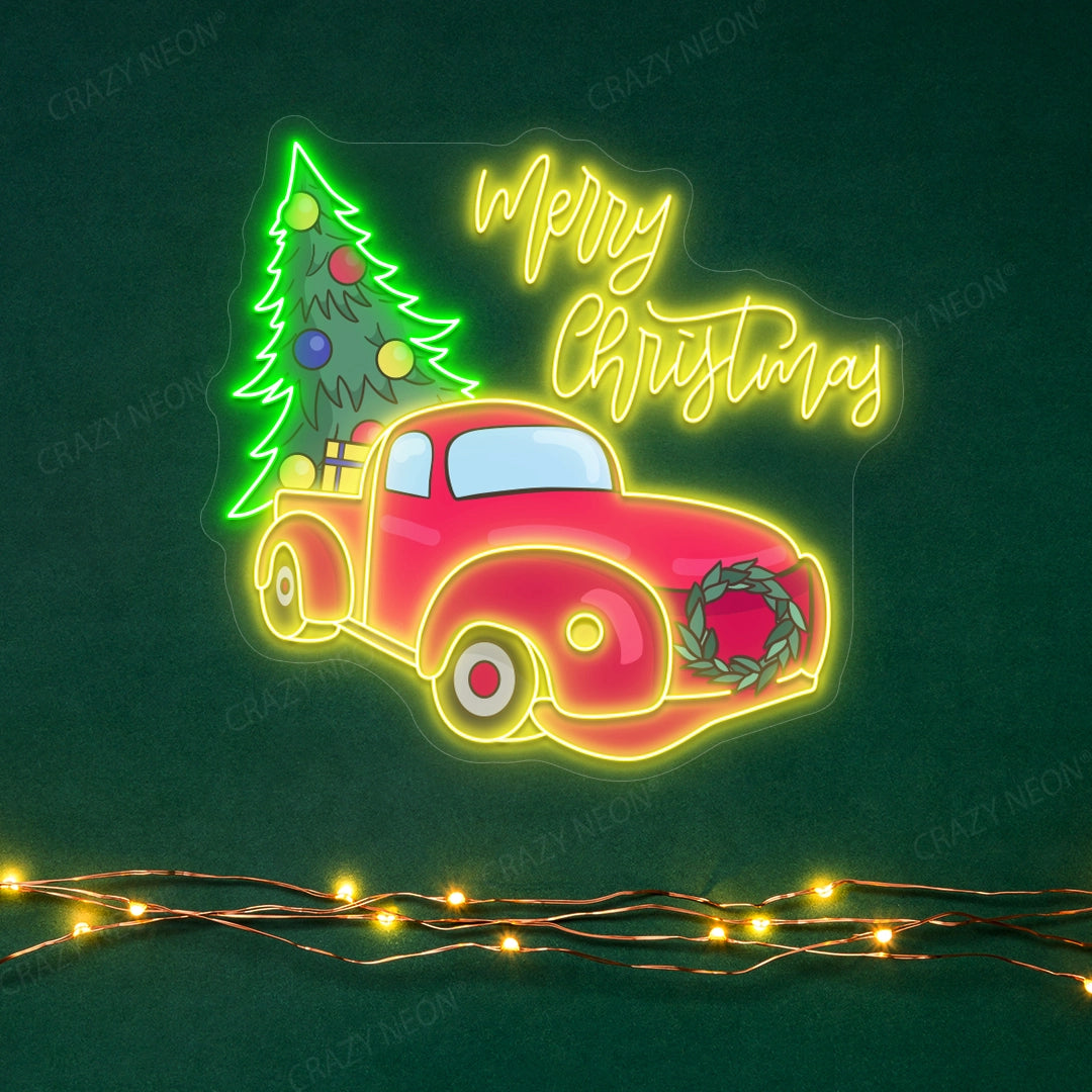 Christmas Tree Delivery Truck Neon Sign | Yellow