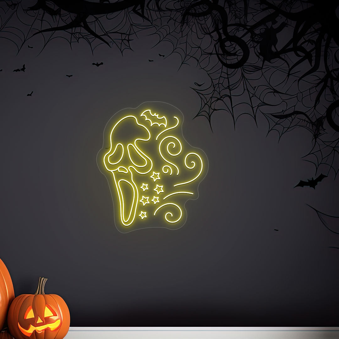 Scary Ghost Face Neon Sign | Yellow