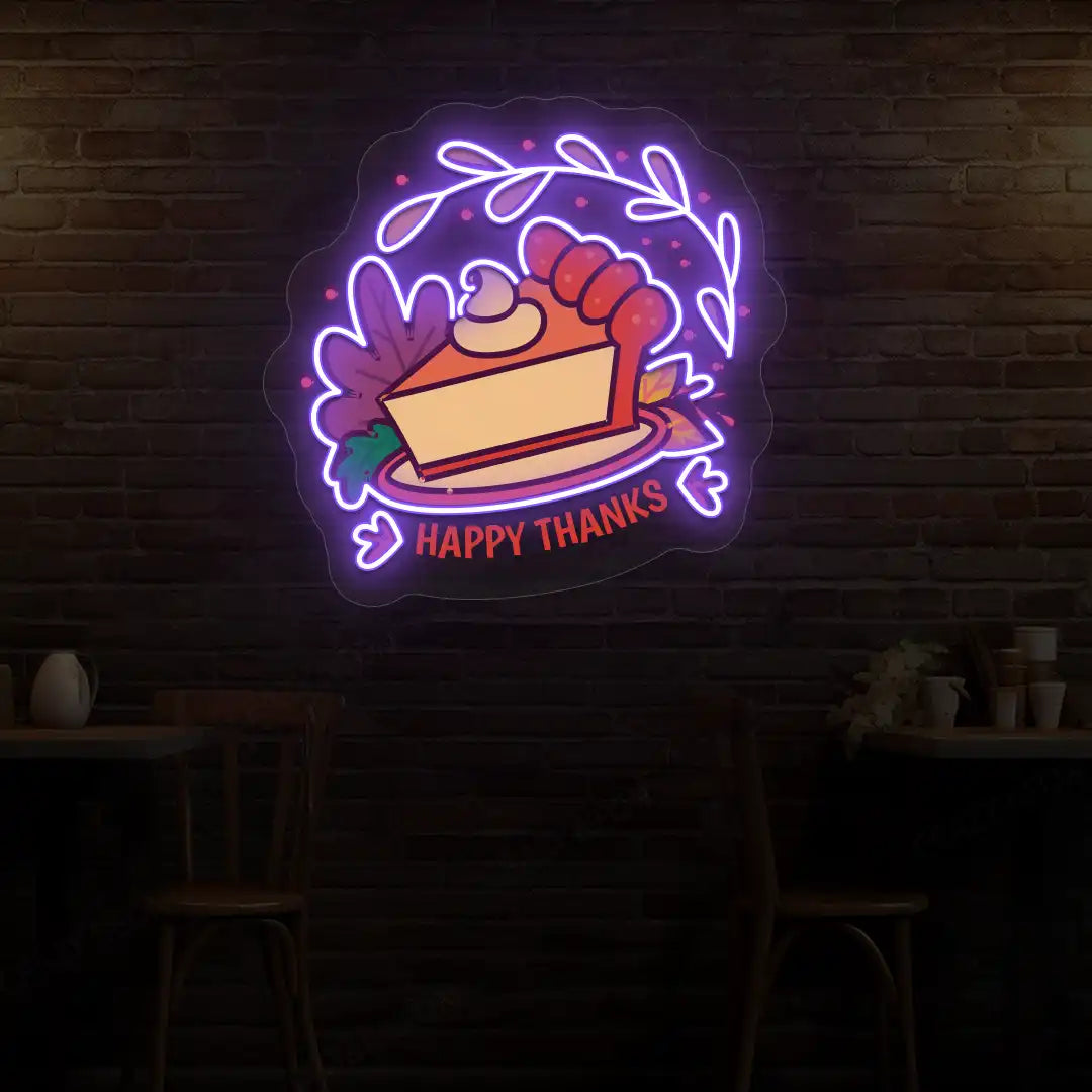 Whipped pumpkin pie happy thanks neon sign in purple