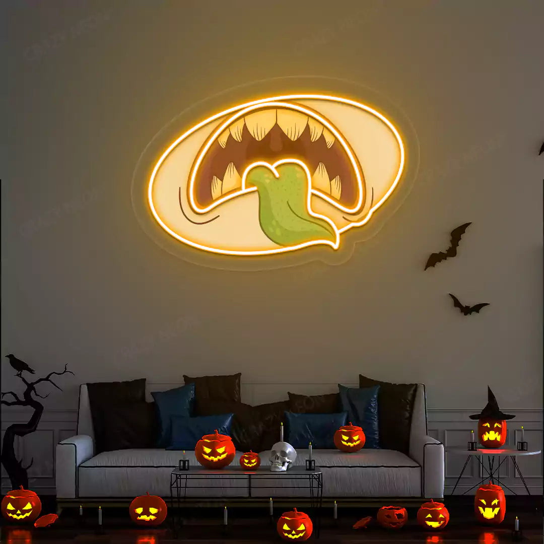 Creepy Monster Mouth Neon Artwork | Orange