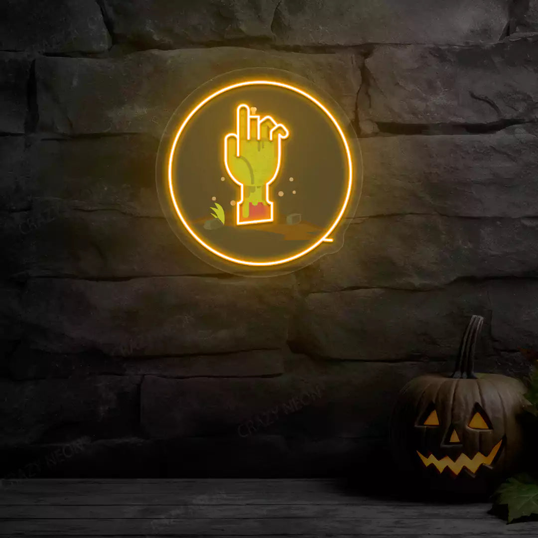 Zombie Hand Neon Artwork | Orange