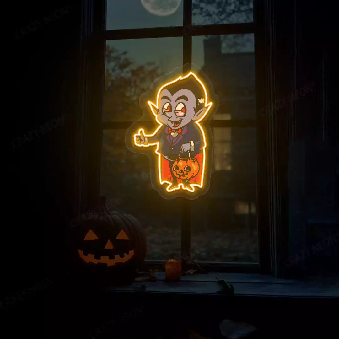Trick-or-Treat Vampire Neon Artwork | Orange