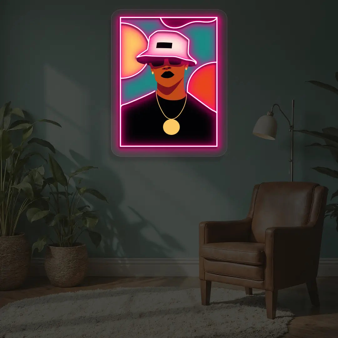 Bucket Hat Pop Neon Artwork in Pink color