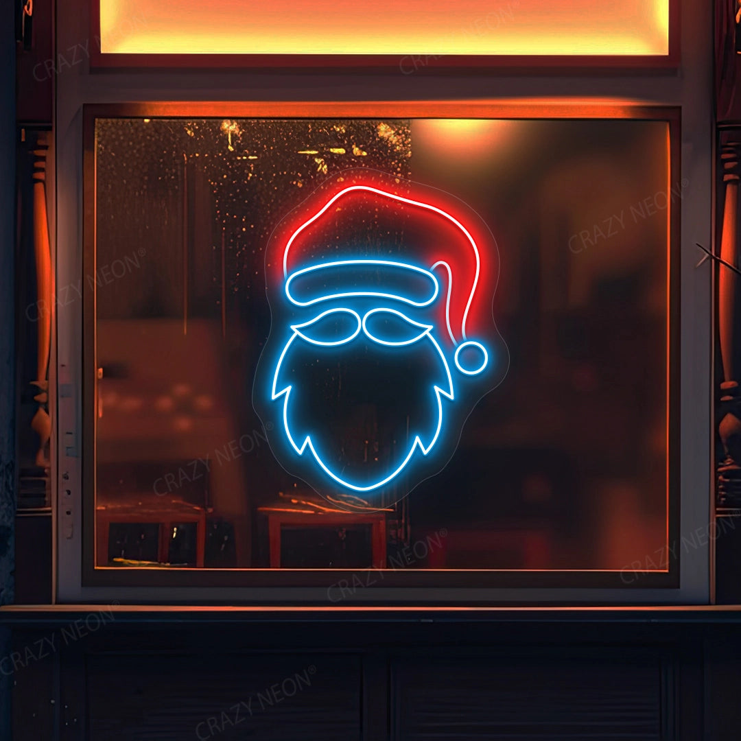 Santa Face Neon Sign | Ice Blue