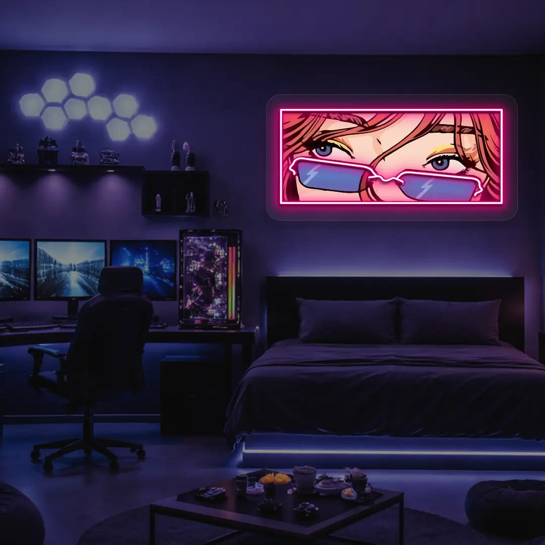 Lo-Fi Gaze Neon Artwork in Pink color