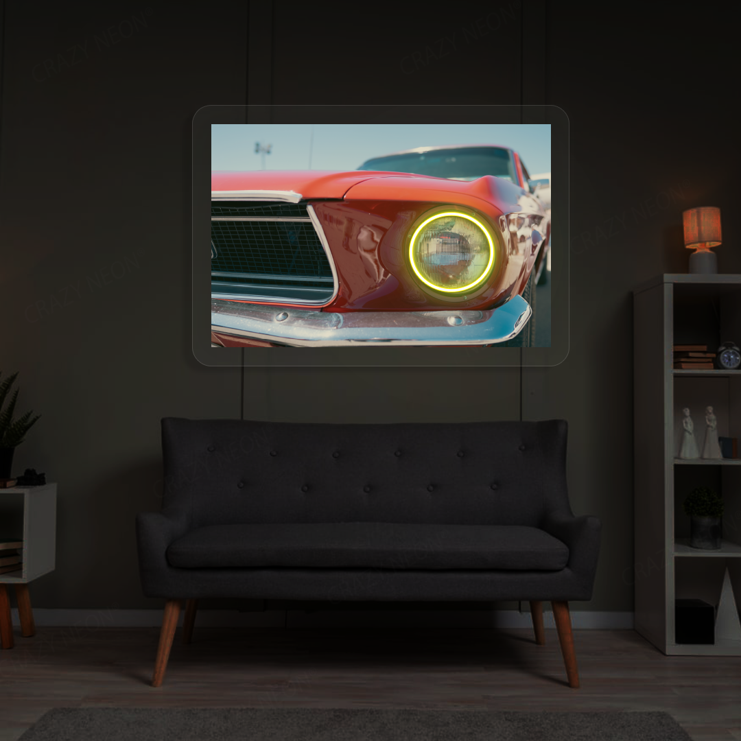 Classic Mustang Headlight Neon Artwork | Yellow