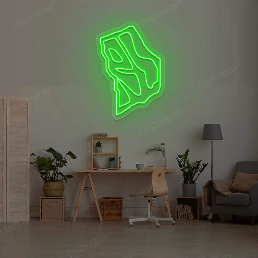 RHODE ISLAND Map Neon Sign lighting up in green color in a room