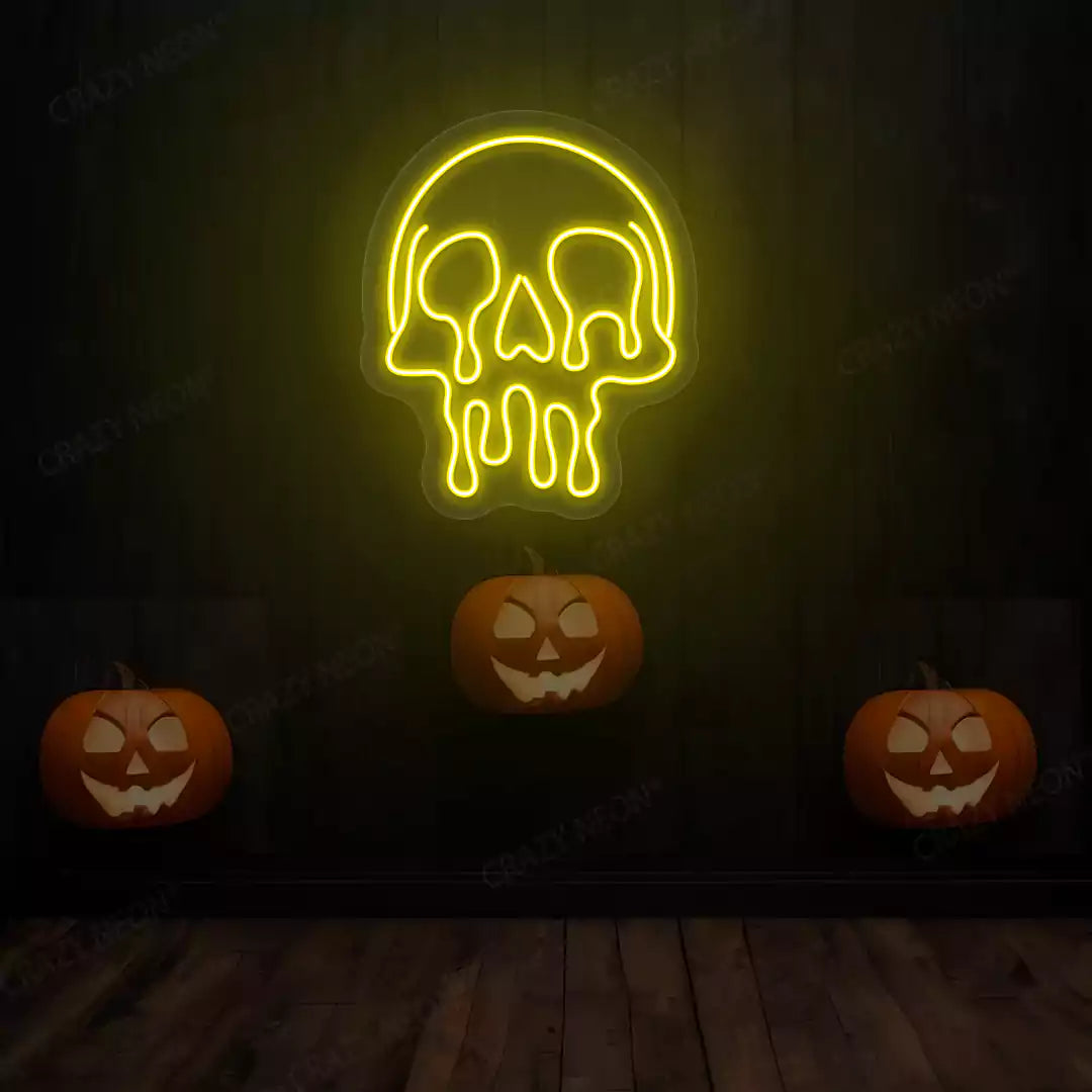 Melting Skull Neon Sign | Yellow