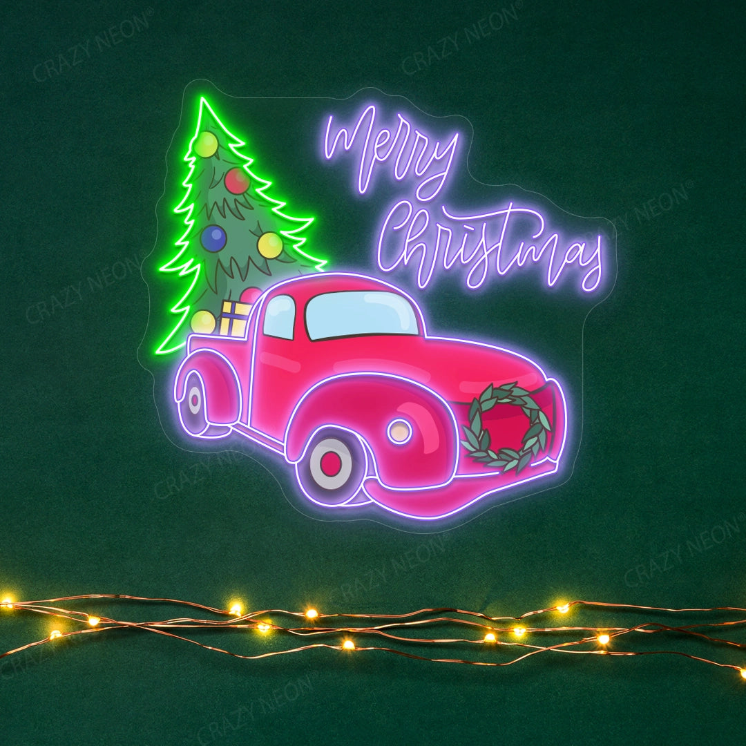 Christmas Tree Delivery Truck Neon Sign | Purple