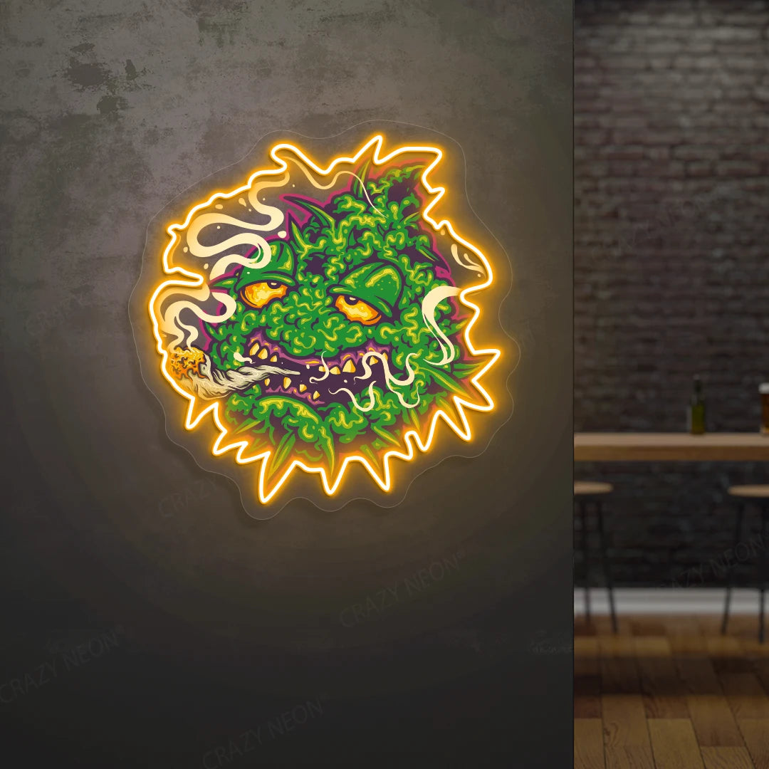 Trippy Weed Monster Neon Artwork in Orange Color