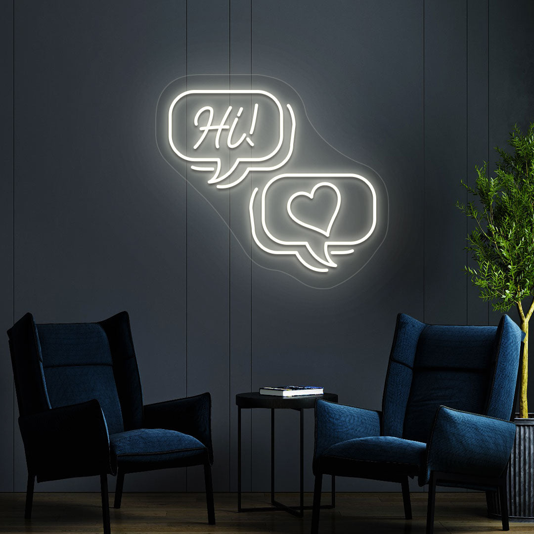 Hi Text Message Neon Sign | White