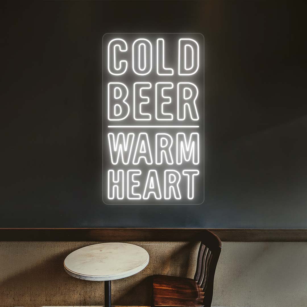 Cold Beer, Warm Heart Neon Sign | White