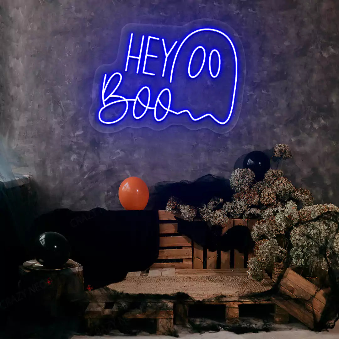 Hey Boo Ghost Neon Sign | Blue