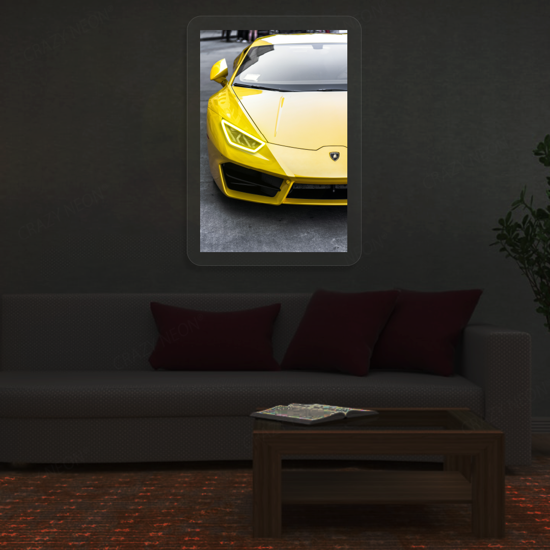 Lambo Huracán Headlight Neon Artwork | Yellow