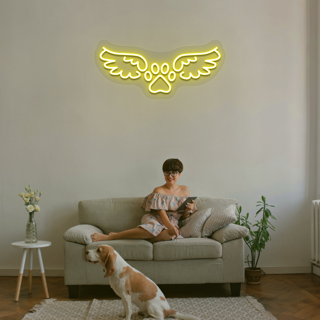 Winged Paw Neon Sign | Yellow