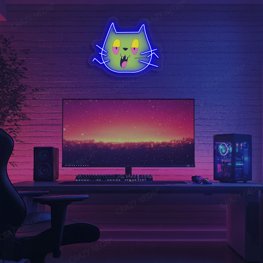 Blunt Cat Neon Artwork | Blue