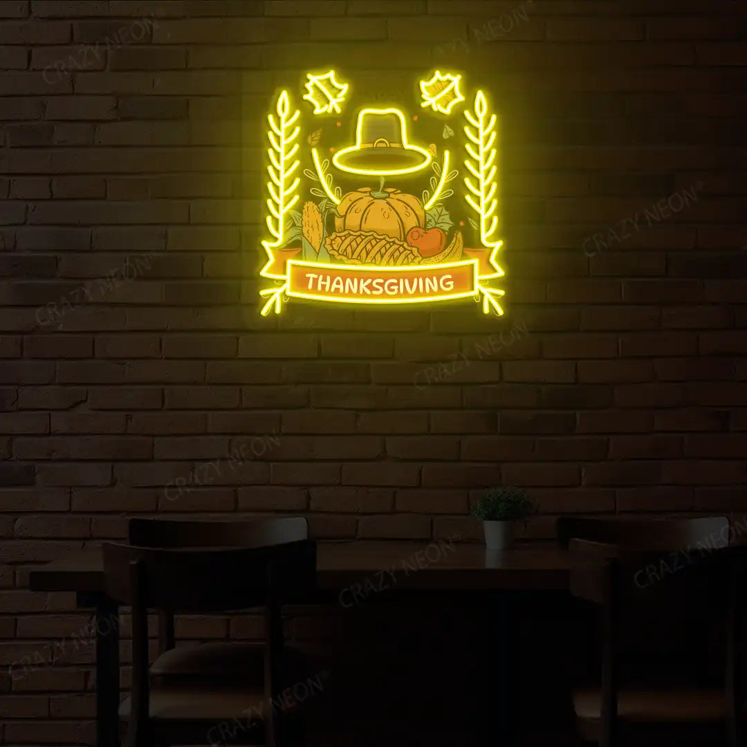 Thanksgiving feast neon sign in yellow