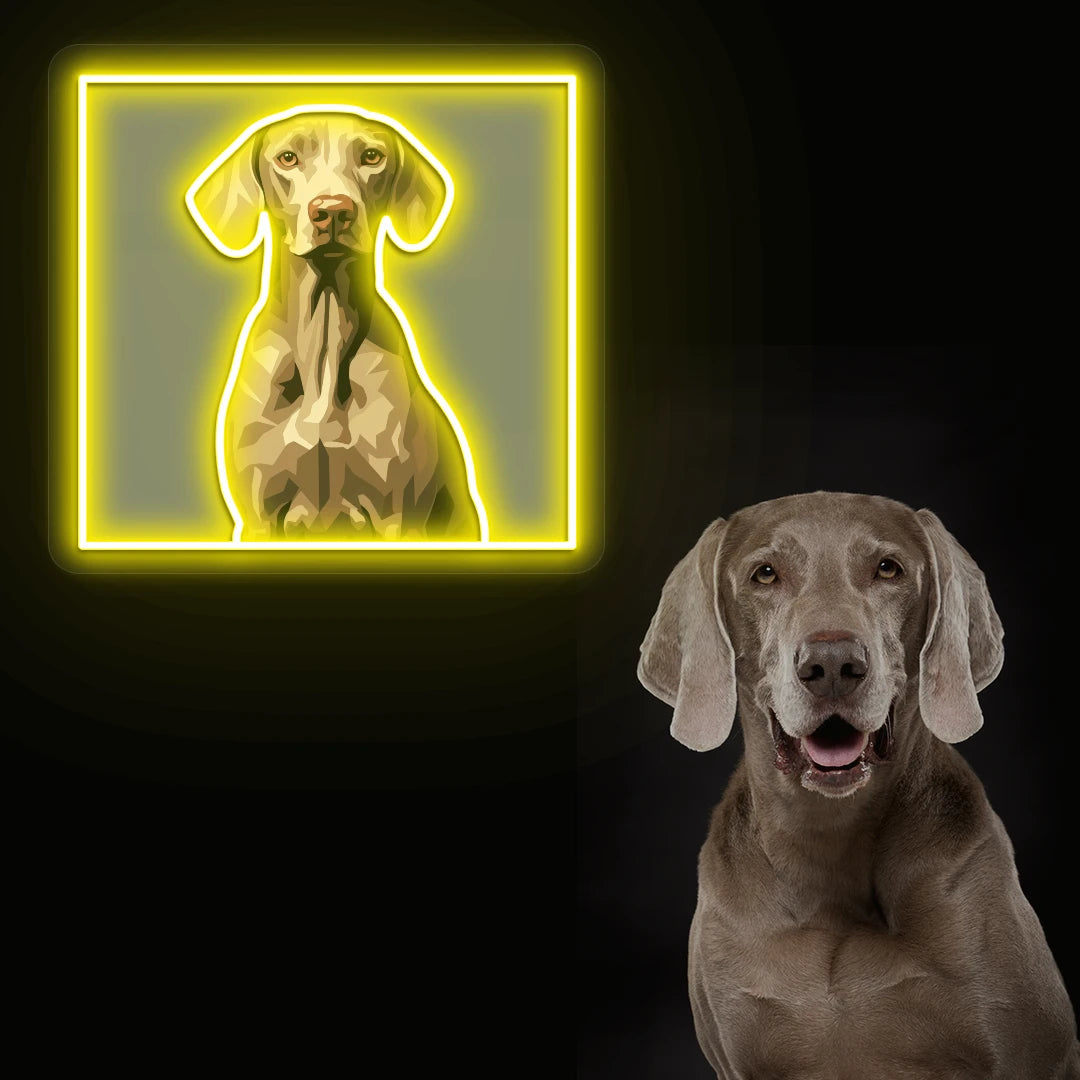 Regal Weimaraner Portrait Neon Artwork in yellow color