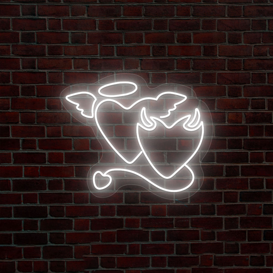 Angel And Devil Heart Neon Sign | White