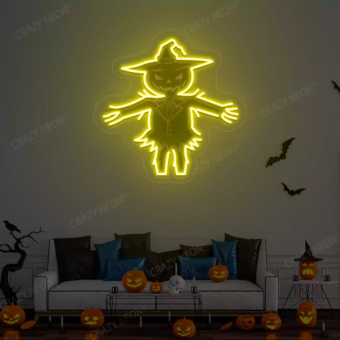 Haunted Scarecrow Neon Artwork | yellow