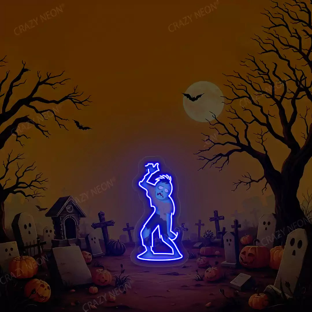 Graveyard Zombie Neon Artwork | Blue
