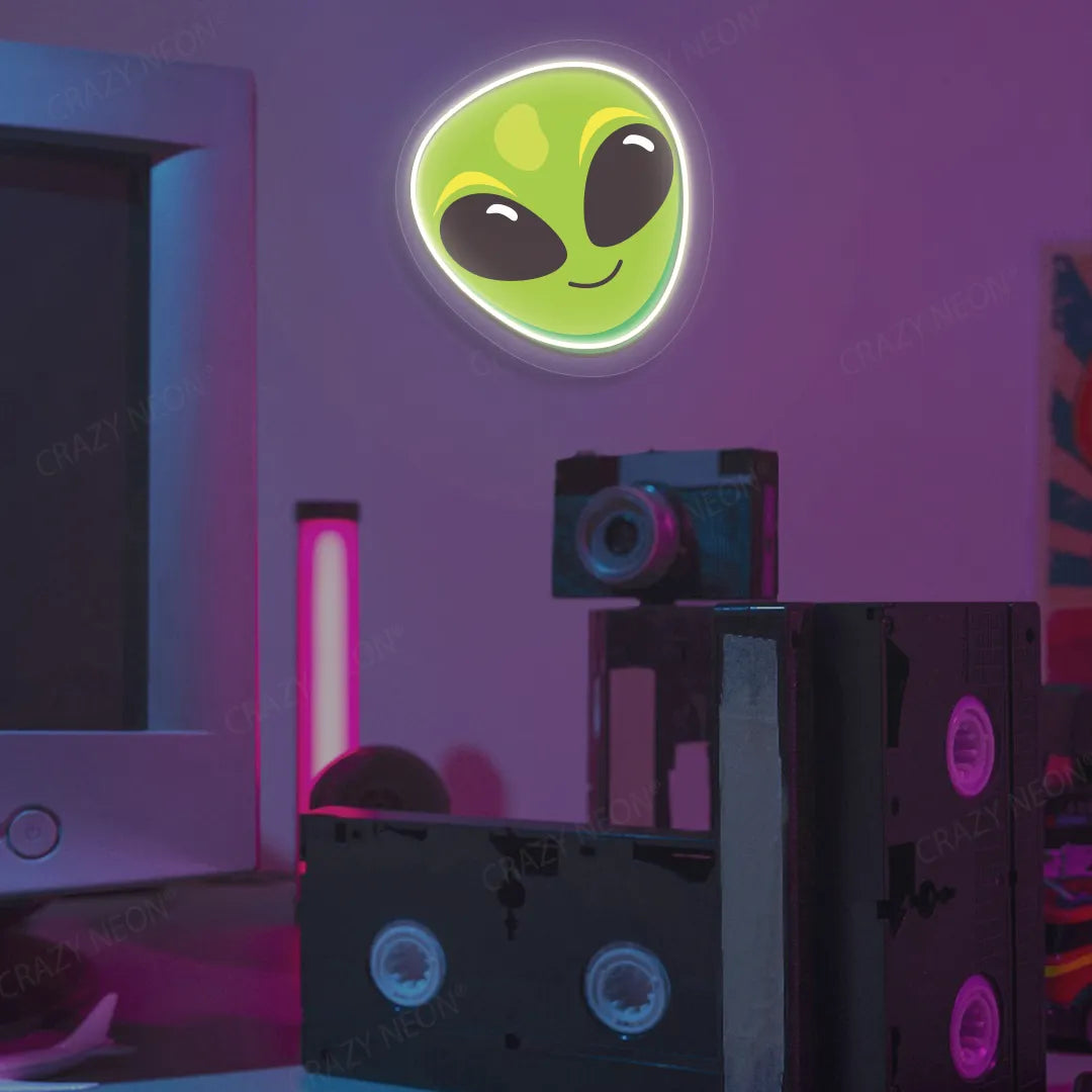Alien Smiley Face Emoji Neon Artwork | Warmwhite