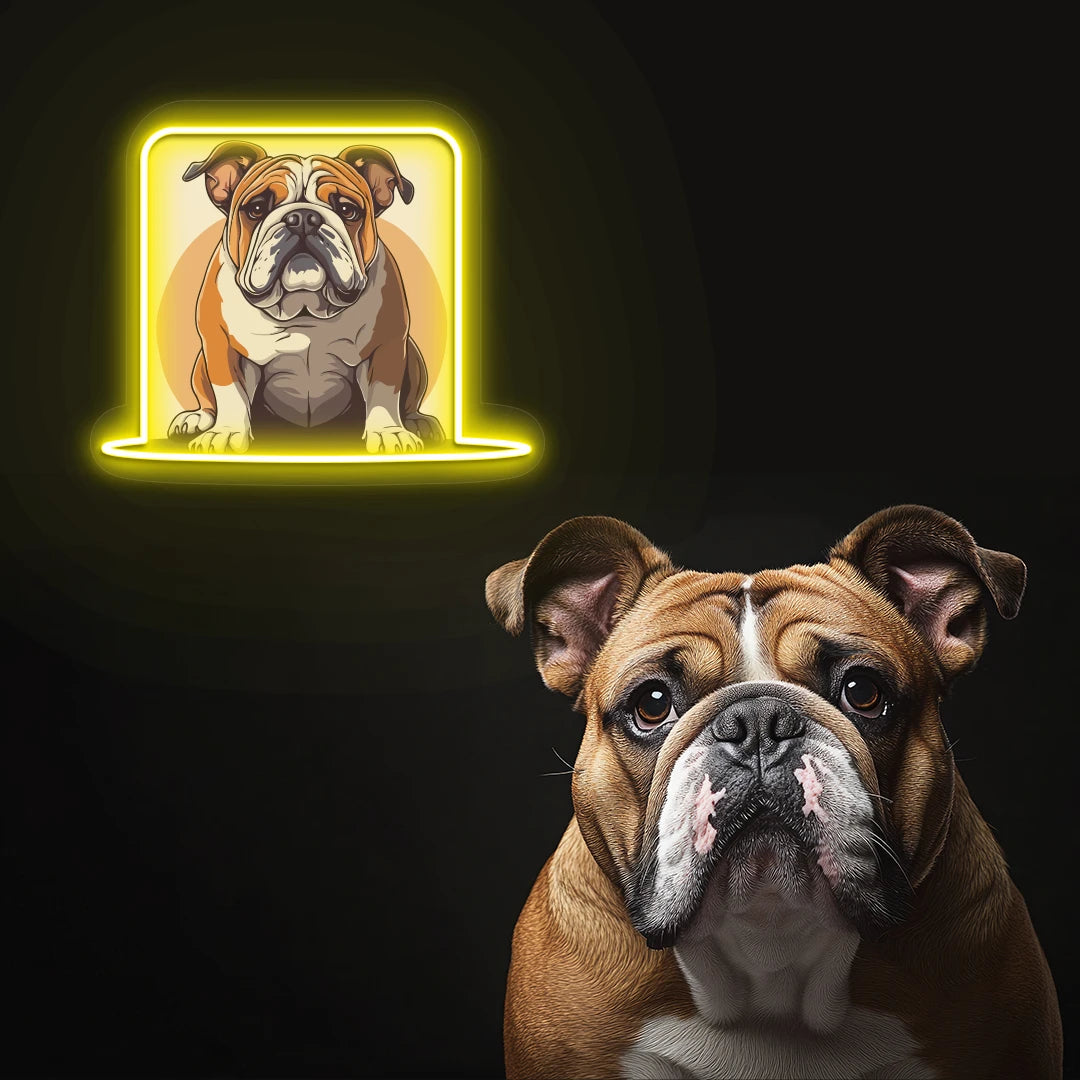 Bulldog Portrait Neon Artwork in yellow Color