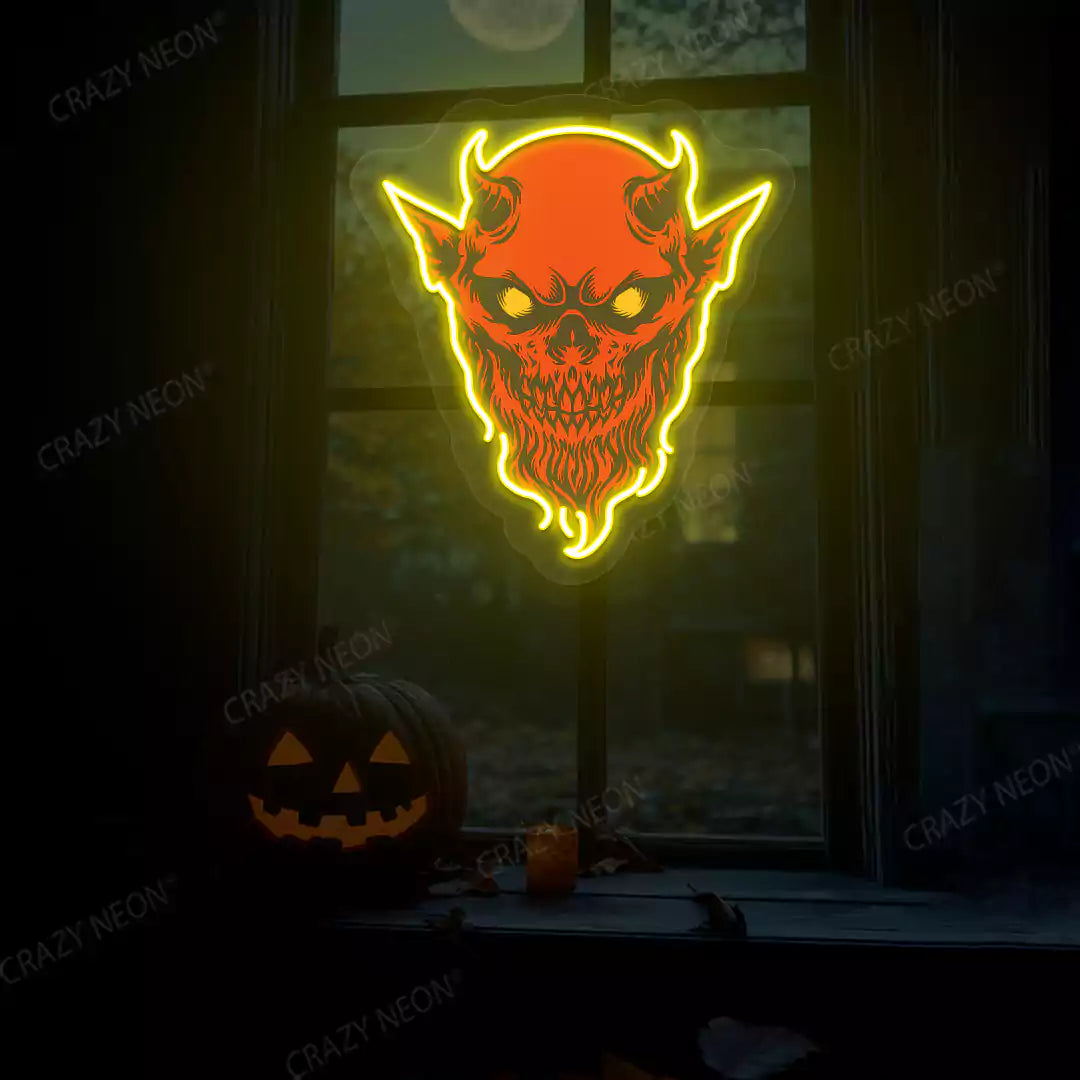 Demon Skull Neon Artwork | Yellow