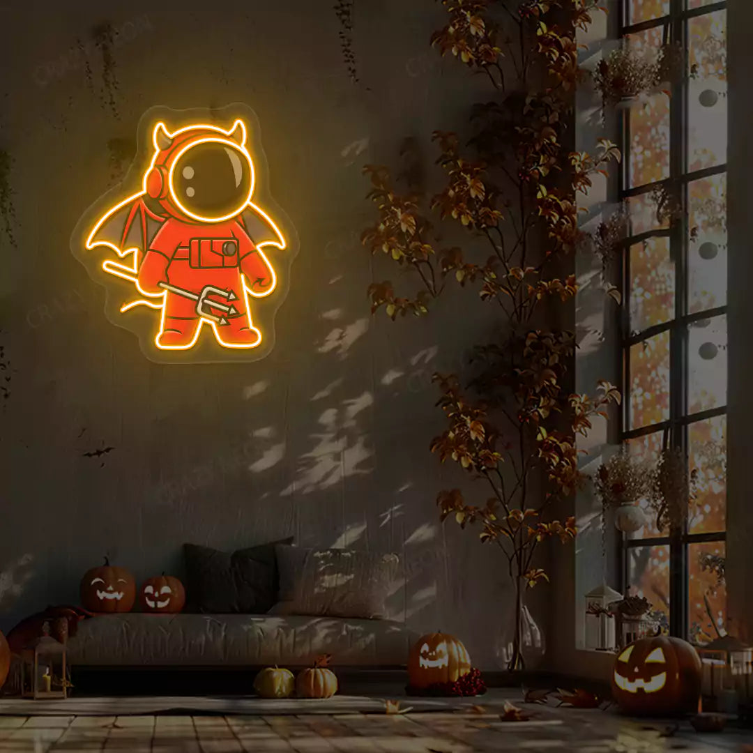 Devil Astronaut Neon Artwork | Orange