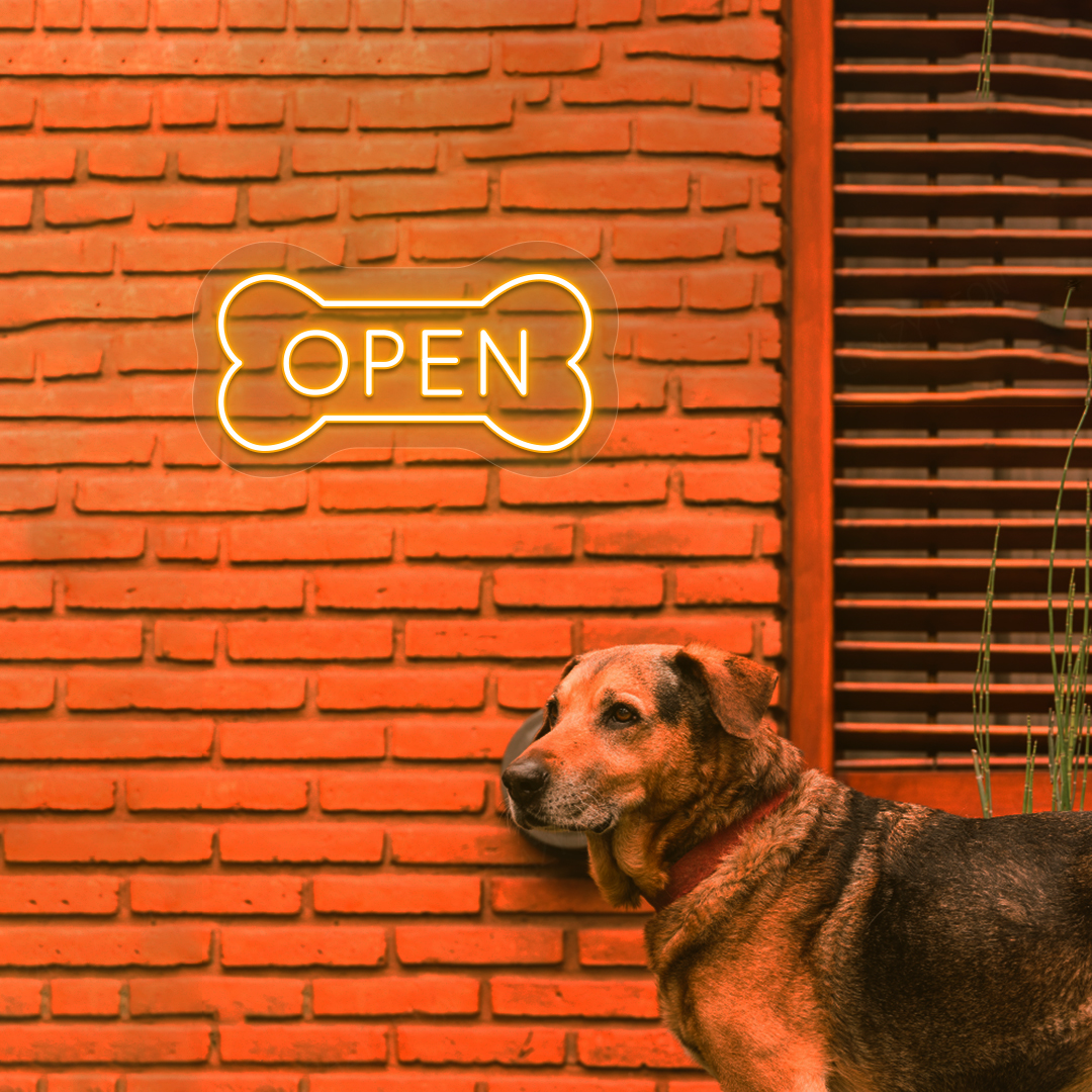 Open Bone Pet Shop Neon Sign | Orange