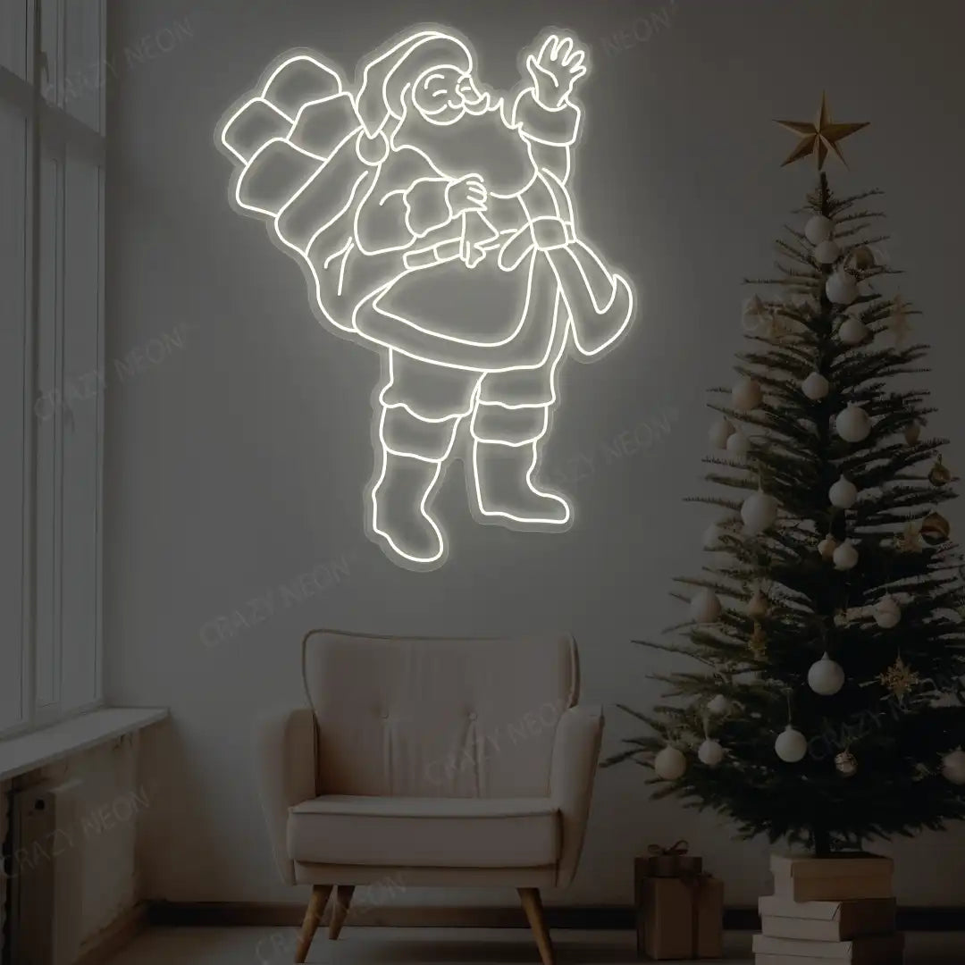 Waving Santa Neon Sign | White