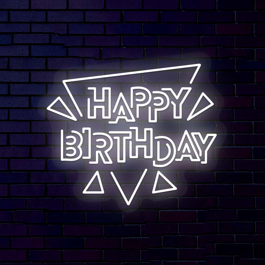 Happy Birthday Neon Sign - Triangle Shape | Warmwhite