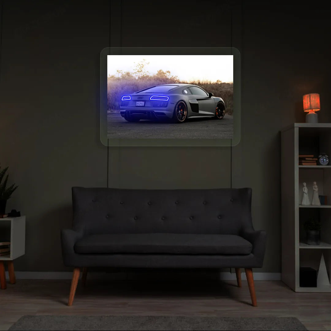 Grey R8 Backlight Neon Artwork | Blue