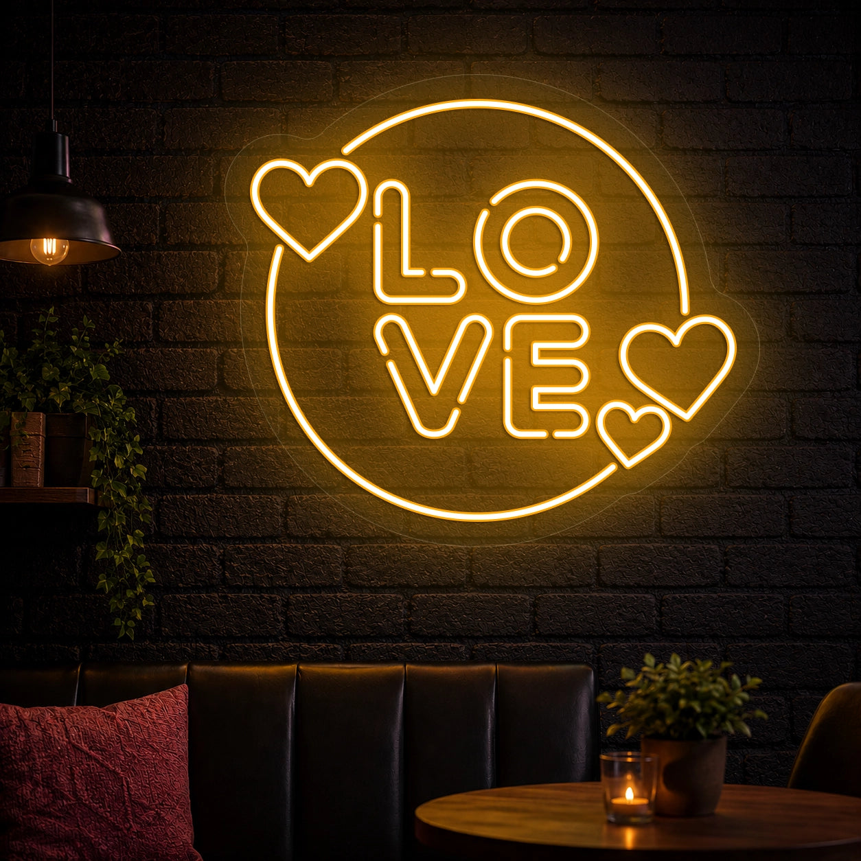 Circle of Love Neon Sign in Orange color